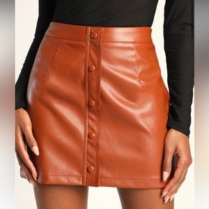 Lulus Fab Brown Vegan Leather Button-Front Mini Skirt